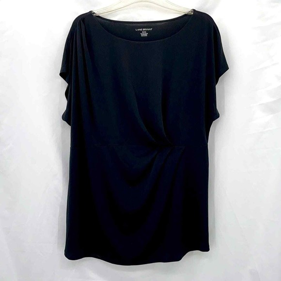 Lane Bryant Tops - Lane Bryant Twist Front Top Women 22/24 Black Sh Sleeve Ruched Boat Neck Blouse
